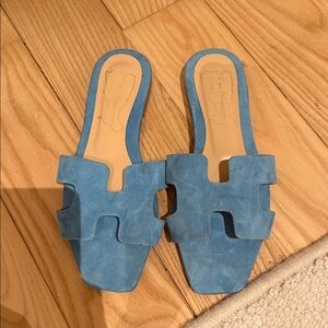 Blue Suede Women's Slide Sandals